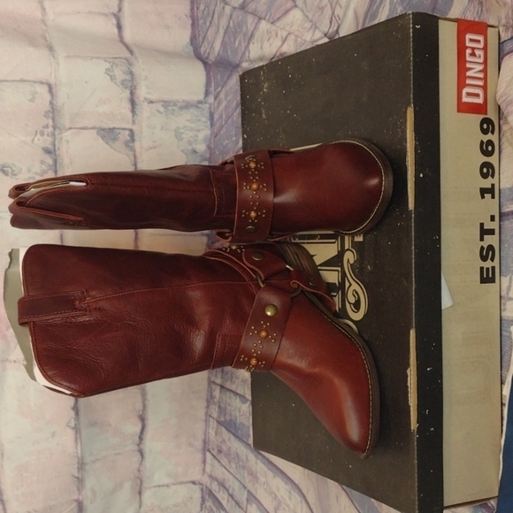 DINGO - Dl 251 appaloosa wine tall cowboy boots w/ harness size 6.5 NIB - Picture 1 of 7